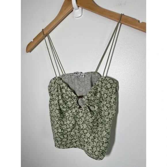 Babydoll Y2K Forest Fairy Festival Going Out Eyelet Floral Womens Top Green L - Picture 2 of 7